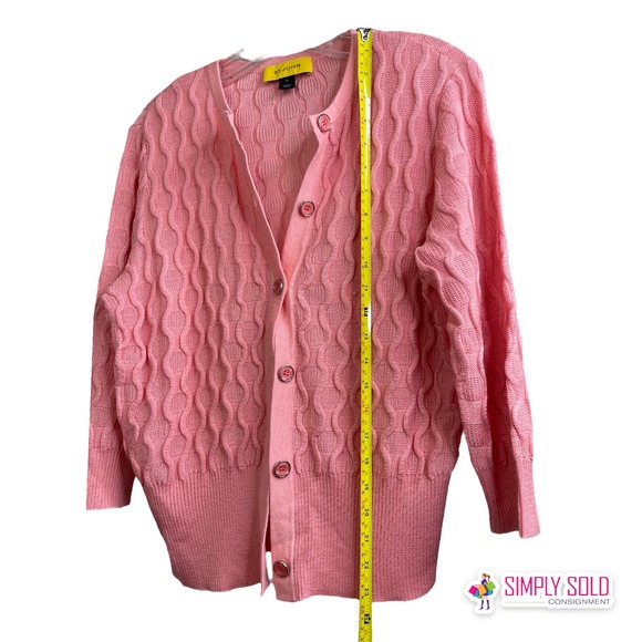 St. John Women's Cardigan Sweater Long Sleeve Button-Up Pink Knit Wool Cable M - Picture 12 of 14